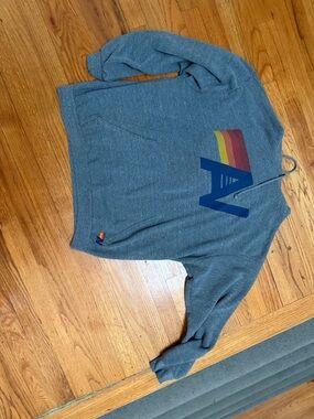 Aviator Nation Gray Crewneck with Rainbow 'A' Graphic